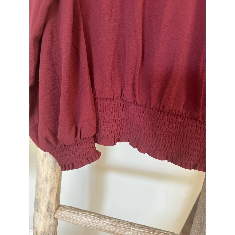 NWT‎ Michael Kors Classic V Neck Long Sleeve Cranberry Blous size XS